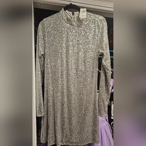 Abercrombie Silver Sequin Dress Size Large